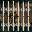 Homemory 12 Pcs Window Candles with Sensor Dusk to Dawn, Ivory Striped Candlesticks with Suction Cups, Roman Column Christmas Window Candle Battery Operated, Flameless Led Taper Candles for Windows