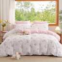 Twin Duvet Cover Floral - Pink Flower Comforter Cover Soft & Lightweight Bedding Set, Microfiber Pink Bow Quilt Cover with Zipper Closure and 1 Pillowcase (68" x 90", No Comforter)
