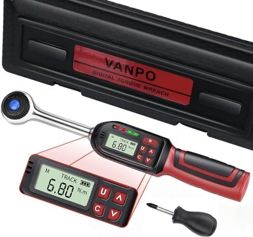 VANPO Digital Torque Wrench 3/8 Inch Drive 5-99.5 ft-lbs./6.8-135Nm, ±2% CW Torque Accuracy, Electronic Torque Wrench Set with Buzzer and LED Flash Notification for Bike Moto