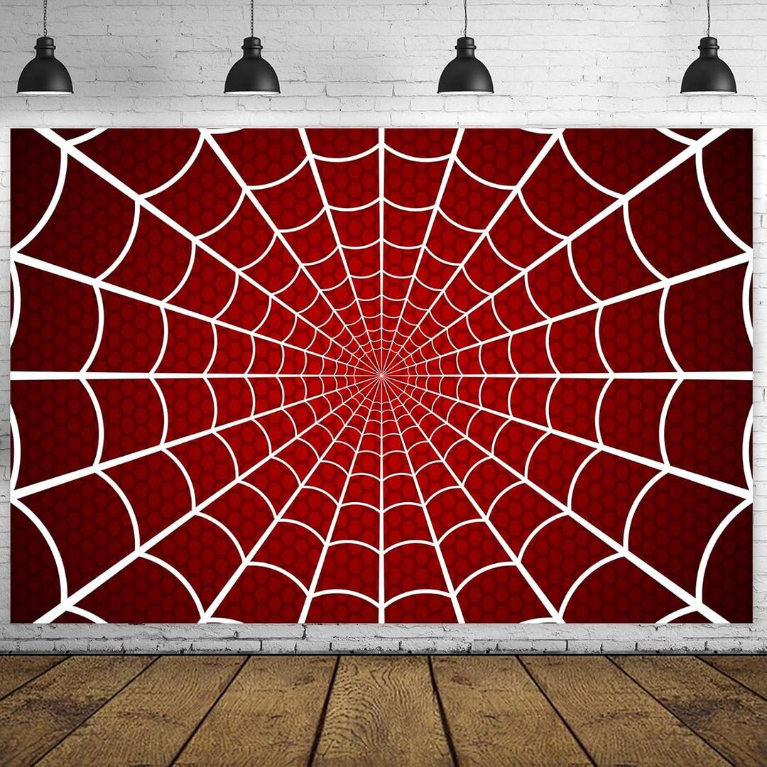 Spider Web Happy Birthday Banner Backdrop Super Hero Theme Decor Decorations for Boys Girls 1st Birthday Party Supplies Baby Shower Photo Booth Props Background Photography