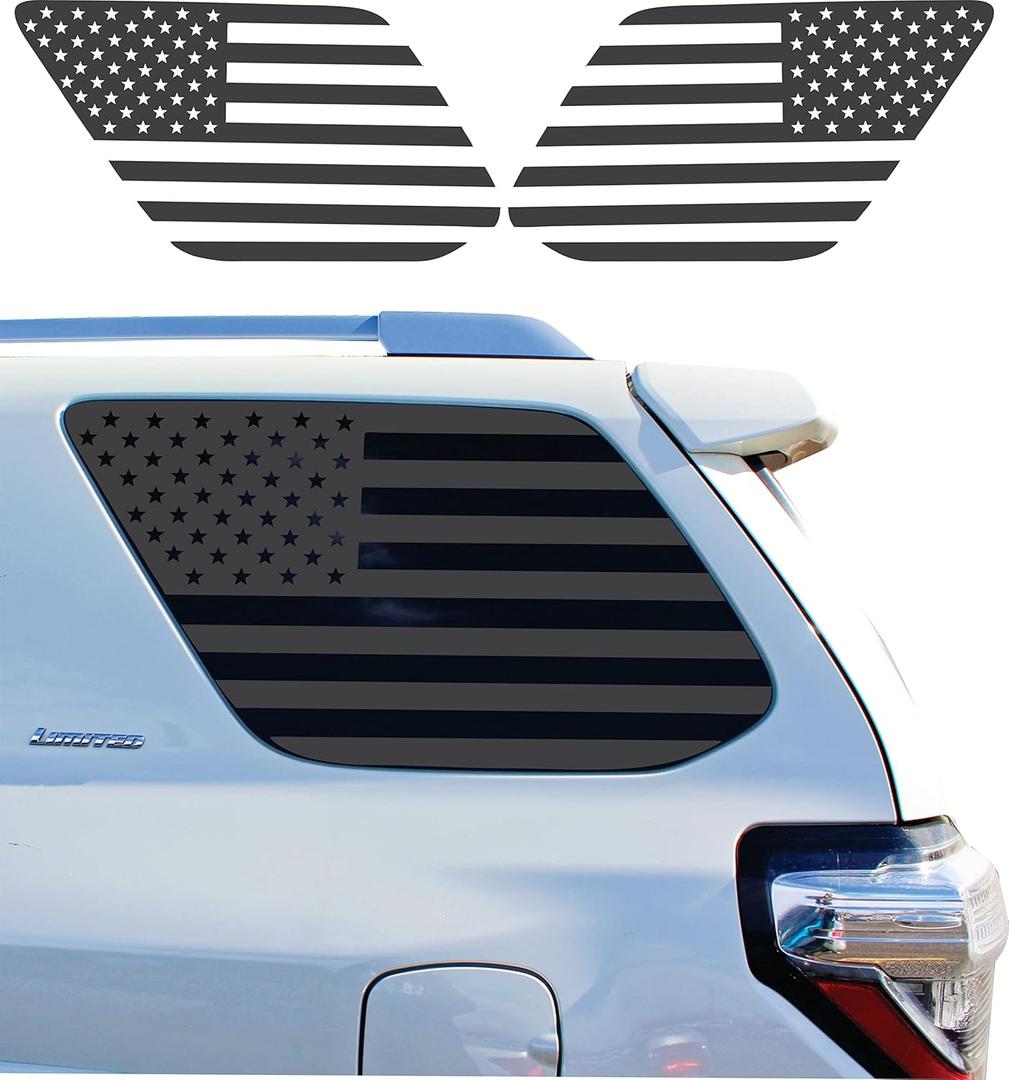 Fit for Toyota 4Runner 2010-2024 | Precut American Flag Window Decals | Rear Quarter Window Stickers Both Side | Proudly Made in The USA | with US Made Vinyl Matte Black (Solid)