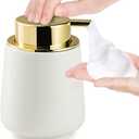 Modern Foam Soap Dispenser for Bathroom, Chic Ceramic Bottle, Gold Soap Dispenser Pump (White)