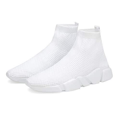 Casbeam Men's Running Knit Comfortable Lightweight Breathable Casual Sports Shoes Fashion Sneakers Slip-On Walking Shoes White Size 14