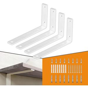 CLT White Shelf Bracket, 10 X 4.7 Quarter Inch (1/4") Thick- Max Load: 440 lb Rustic Industrial Modern Farmhouse Heavy Duty Cold Rolled Steel Bracket for DIY Table Bench, Pack of 4