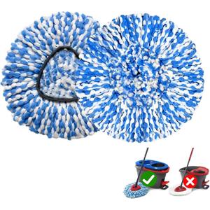 2 Pack Mop Replace Heads Compatible for OCeda, Spin Mop Refill Head Replacement for RinseClean 2-Tank System - Fluffy Microfiber, Machine Washable and Easy to Replace (2 Count (Pack of 1), Blue)