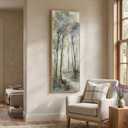 Framed Long Narrow Abstract Forest Landscape Vertical Wall Art, 18x56 Inch