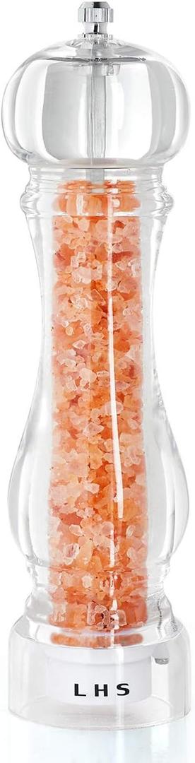 LHS Pepper Mill Grinder Salt Grinder, Arcylic Peppercorn Grinders with Adjustable Ceramic Coarseness-Clear(1 Pack)