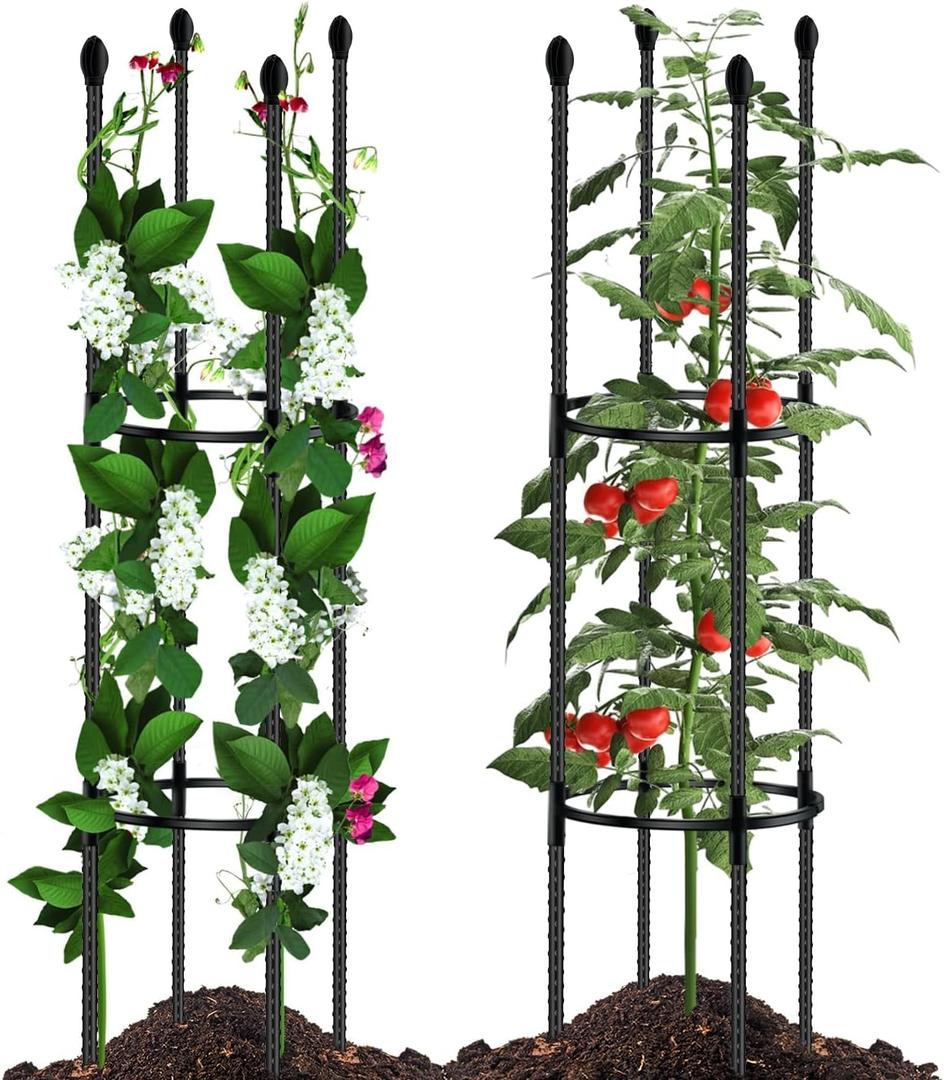 Tomato Cages for Garden Sturdy Metal Plant Stakes SupKing 2 Pack 47 Inch Tall Adjustable Heavy Duty Plant Support Cage Trellis for Outdoor Climbing Rose Vegetables Plants Flowers Comes 20 Twist Ties (Black)