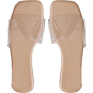 Verdusa Clear Sandals For Women Square Toe Slides Summer Slip On Flat Sandals (8, Apricot)