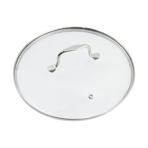 Wealrit 11 Inch Skillet Pan Lid Tempered Glass Universal Pot Lid with Stainless Steel Handle and Rim, Pot Accessories for Frying Pans, Pressure Cooker; Steam Vented Cover, Dishwasher Safe