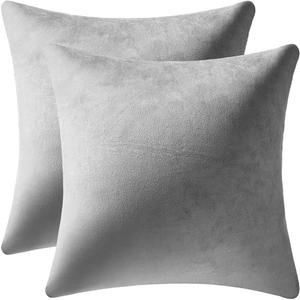 DEZENE Euro Sham Covers 26x26 Light-Grey: Pack of 2 Cozy Soft Velvet Square Modern Luxury Decorative Throw Pillow Cases for Sofa Couch Living Room Bed Home Decor