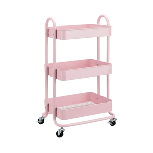 Amazon Basics 3-Tier Rolling Utility or Kitchen Cart, Lockable Wheels, Multifunctional Storage, Dusty Pink