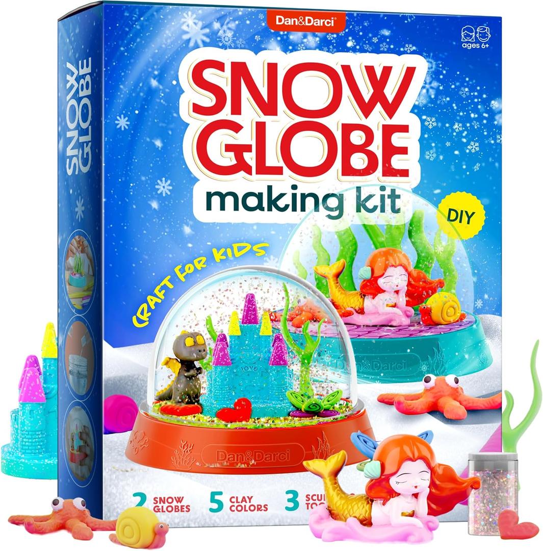 Dan&Darci Snow Globe Making Kit for Kids - Make Your Own Water Globes Kits - Kid Christmas Stocking Stuffers Craft Activities for Age 3 4 5 6 7 8 9 - DIY Art Crafts - Gifts Ideas and Toys for Boys