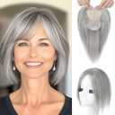 REECHO Human Hair Toppers for Women Real Human Thick Hair Topper Invisible Wiglett for Daily Wear Adding Instant Volume, Gray (3.6x4.6")