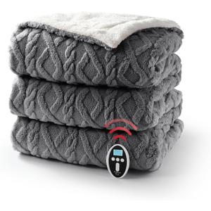 Heated Blanket King Size Electric Blanket Dual Control, Wireless Heating Blanket with 10 Heat & 10 Time Setting, Fasting Heating Sherpa Tufted Blanket for Bed, ETL Certified, Grey,90"x100"