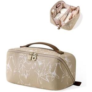 Amazon.com : EACHY Travel Makeup Bag, Large Capacity Cosmetic Bags for Women, Waterproof Portable Pouch Open Flat Toiletry Bag Pattern Makeup Bag (F-Brown) : Beauty & Personal Care