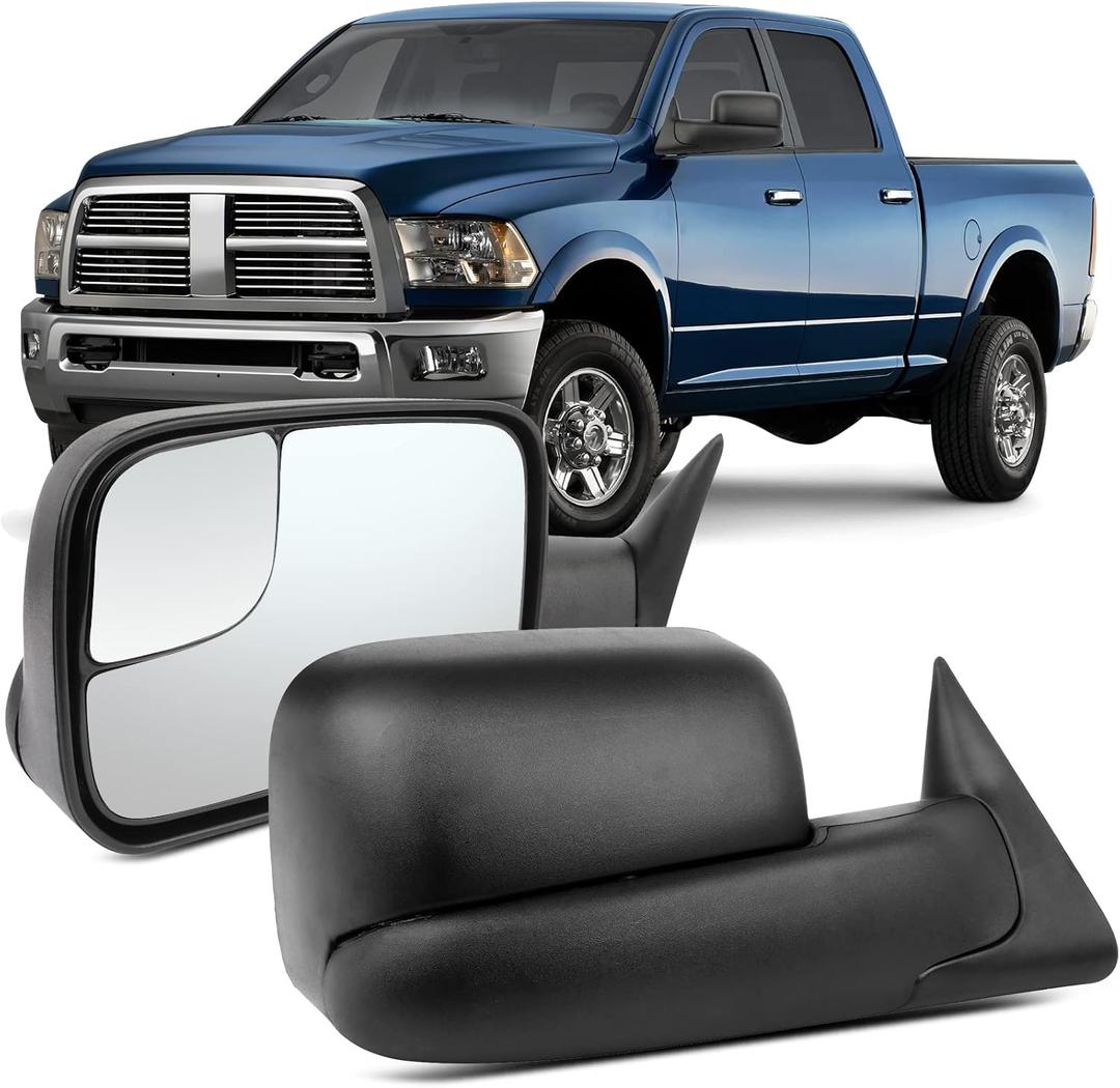 OCPTY Left Right Pair Tow Mirror Towing Mirrors For 1994-2001 For Dodge For Ram 1500 1994-2002 For Dodge For Ram 2500 1994-2002 For Dodge For Ram 3500 Manual Adjusted With Black Housing