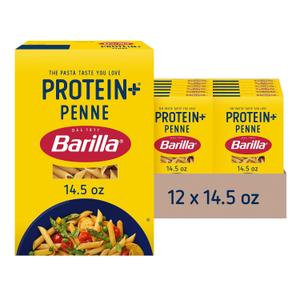 Barilla Protein+ (Plus) Penne Pasta, 14.5 Ounce (Pack of 12) - plant based - Made from Lentils, Chickpeas & Peas - Non-GMO, Kosher Certified (EXP 07/10/28)