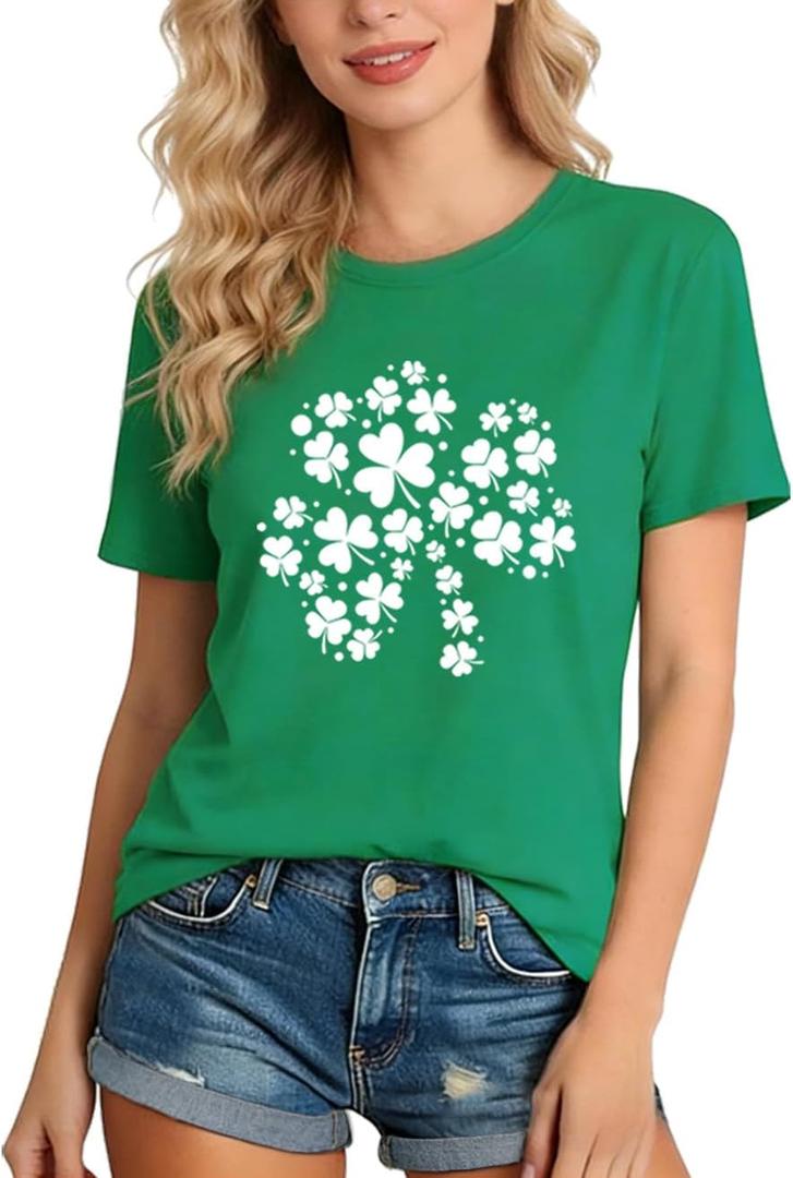 GONOSEED 6Size Shirt+Earrings St Patricks Day Shirt Women St Patricks Day Outfits for Women Shamrock Earrings Accessories (Small)