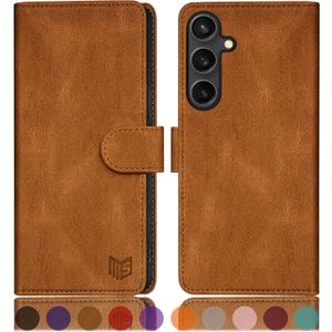 SUANPOT Compatible with Samsung Galaxy S25 Wallet case with RFID Blocking Credit Card Holder,Flip Book PU Leather Protective Cover Women Men for Samsung S25 Phone case Light Coffee