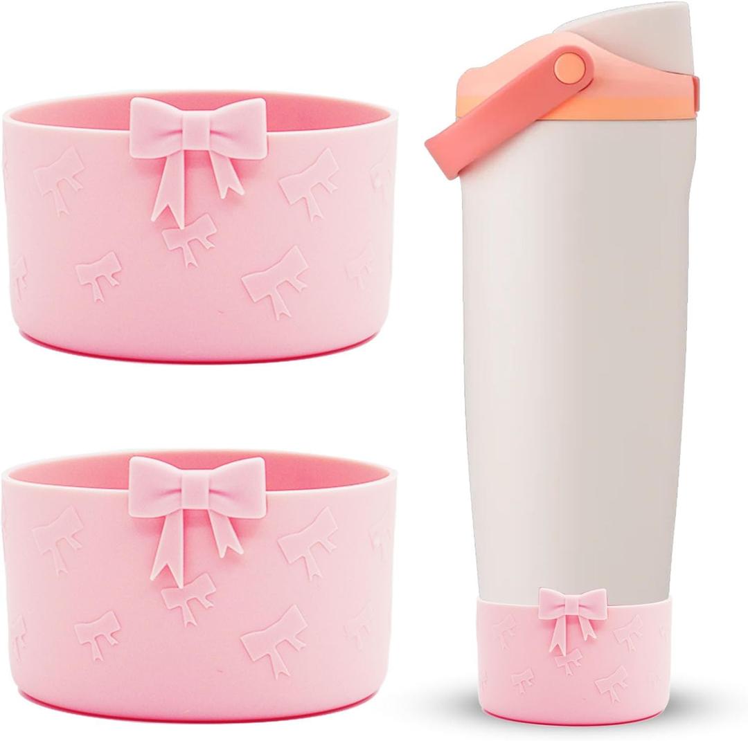 2PCS Bow Silicone Boot for Owala FreeSip Sway 40 OZ (Pink)