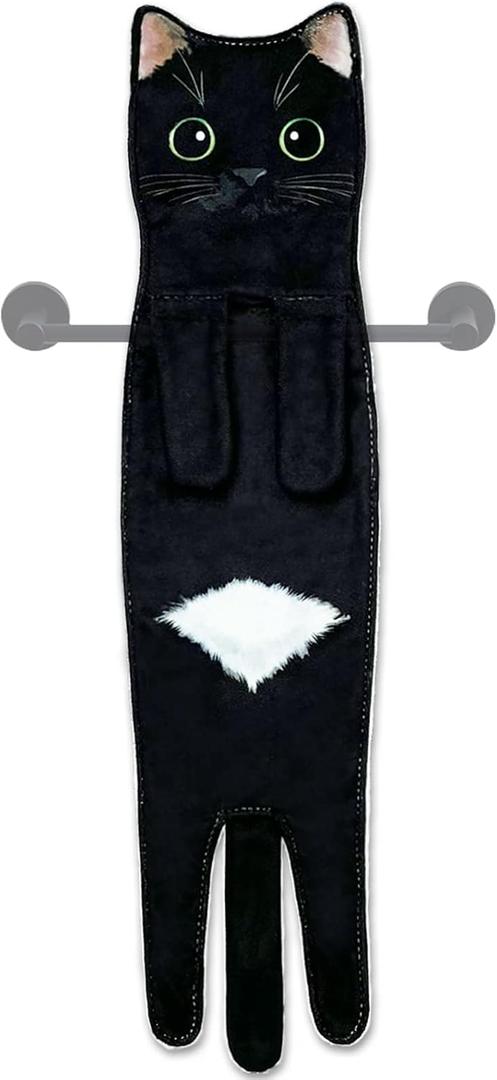 Hand Towels for Bathroom Kitchen,Cute Cat Quick-Dry Hanging Hand Towels Decorative for Bathroom Face Towels,Funny Gifts for Cat Lovers (Black)