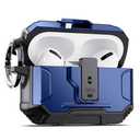 DASFOND Armor Earphone Cover Case for AirPods Pro 2, Military Grade Full Body Shockproof Protection Hard Case, Support Wireless Charging with Keychain, Magnetic Lid, Front LED Visible, Blue
