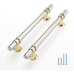 Haliwu 10 Pack Brushed Nickel Cabinet Pulls, Cabinet Handles Brushed Nickel, Barrel Handles Gold Kitchen Hardware Pulls, 5 inch Hole to Hole Center