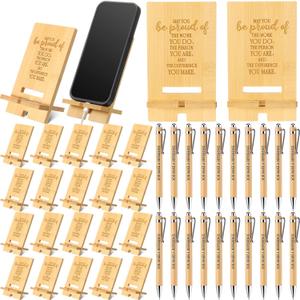 Ripeng 20 Sets Employee Appreciation Gifts Bulk Bamboo Phone Stands with Ballpoint Pens for Desk Office Workers Thank You Gift for Team Coworkers Staff Volunteer Teacher Colleagues (Proud)