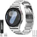 Band Compatible with Samsung Galaxy Watch 7 6 5 4 Band 40mm 44mm 45mm/Watch 6 4 Classic 42mm 46mm 43mm 47mm,Metal Stainless Steel Bands Strap Men Women,NOT for Galaxy Watch Ultra (02-Silver)