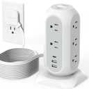 TESSAN Tower Power Strip Flat Plug with 11 Outlets 3 USB (1 USB C), Surge Protector Tower 1625W/13A,1050J Protection, 15 Feet Extension Cord with Multiple Outlets, Dorm, Office Desk Supplies, Grey (White)