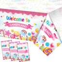 Tatuo 3 Pcs Candyland Party Decorations Candyland Tablecloth Candy Theme Plastic Table Cover Lollipop Decorations for Birthday Baby Shower Candy Party Supplies