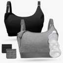 Momcozy Pumping Bra, Pumping Bra Hands Free All Day Wear Pumping & Nursing Bra in One Holding Breast Pump for Spectra, Medela Large, Blue/Grey