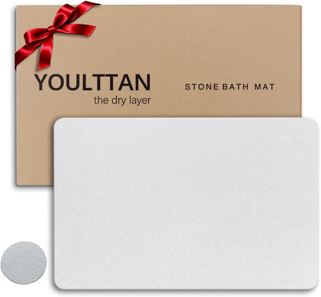 Stone Bath Mat 24"x16" - Diatomaceous Earth Shower Mat, Quick Dry, Anti-Slip, Modern Design with Bonus Non-Slip Pad - Perfect for Home Safety and Style,Light Gray