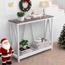 Farmhouse Console Table for Entryway, 39.3 Inch Sofa Table with Storage Shelf, Hallway Table, Narrow Behind Couch Table for Foyer, Living RoomOak Grey