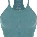 ODODOS Women's Crop Seamless Rib-Knit Camisole Strappy Racerback Crop Tank Tops, Longline Crop, Sky Blue, X-Large/XX-Large (XXL)