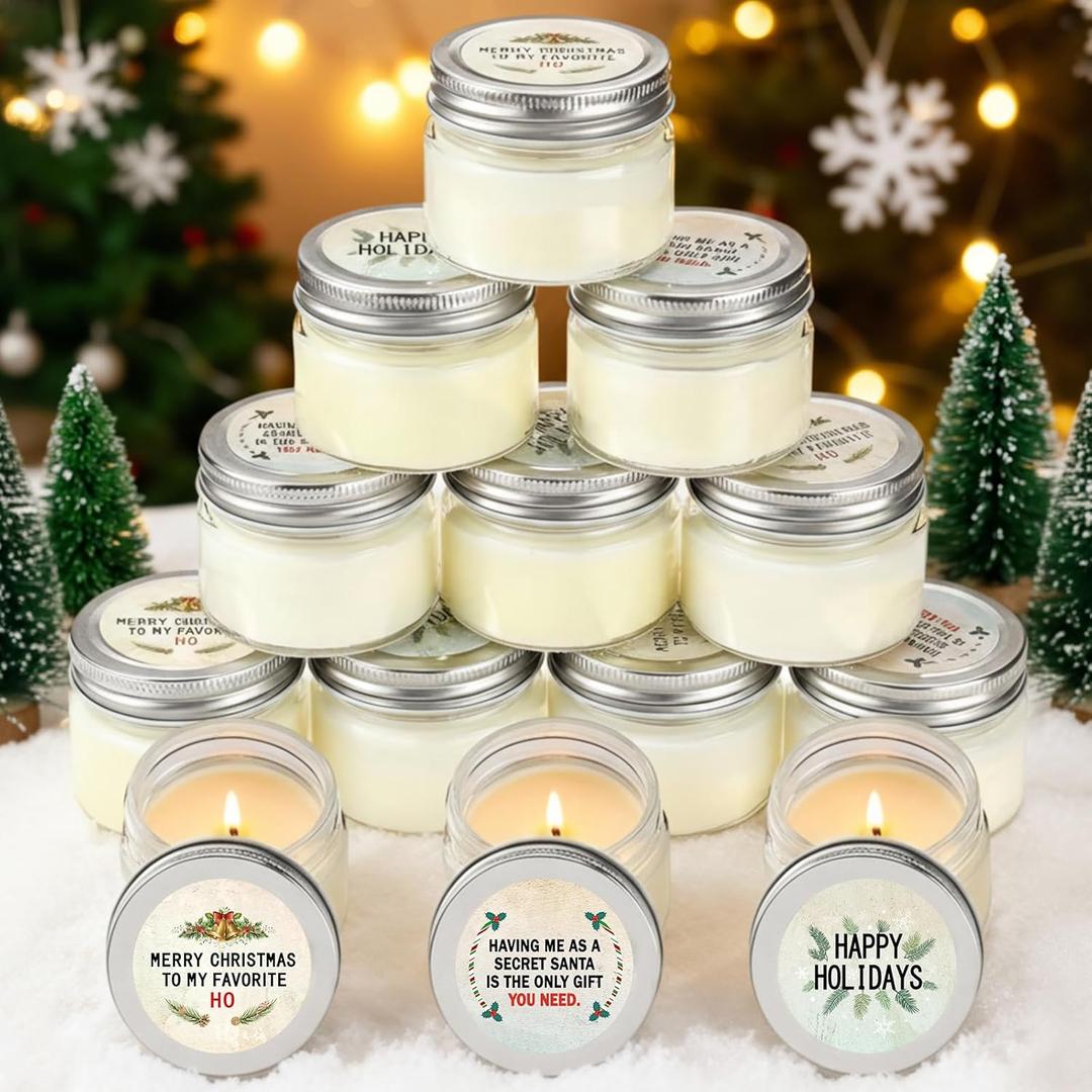12 Pcs Christmas Candle Jar Gift Bulk Mason Jar Christmas Scented Candle Mini Small Soy Wax Aromatherapy Gifts Xmas Stocking Stuffers for Neighbor Women Friends Christmastide Gifts