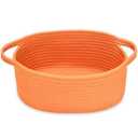 ABenkle Small Basket, 12"x 8" x 5" Cute Small Woven Basket, Rope Room Shelf Storage Basket, Cat Dog Toys Basket Chest Box, Decorative Empty Gift Basket with Handles - All Orange