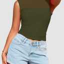 PRETTYGARDEN Women's Summer Sheer Mesh Tank Tops 2025 Trendy Casual Sleeveless Mock Neck Ruched Slim Fitted Going Out Shirts (X-Large, Army Green)