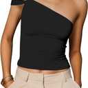 Summer One Shoulder Tops for Women Going Out Asymmetric Strapless Tube Top Party Trendy Sleeveless Y2k Top (Small, Black)