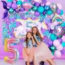 Holkcog 5th Birthday Decoration, 5th Mermaid Birthday Party Decorations, 5 Years Old Mermaid Party Background Banner Balloons Cake Topper Wall Tablecloth, 5 Party Decor Supply for Kids Girls Women