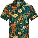 Yoimira Hawaiian Shirts for Boys, Button Down Short Sleeve Tropical Print, Kids Summer Beachwear Tops 7-14 Years (Green)