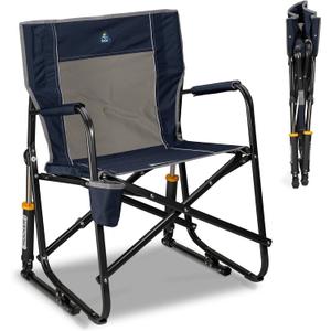 GCI Outdoor Freestyle Rocker Camping Chair | Portable Folding Rocking Chair with Solid, Durable Armrests, Drink Holder & Comfortable Backrest Indigo Blue