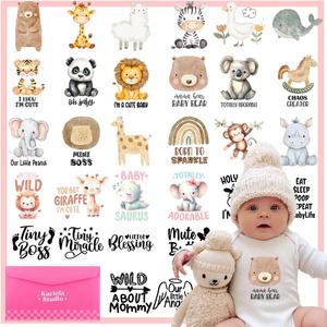 Kaciola 30 Sheets Baby Shower Games Iron on Transfers, Animal DTF Transfers Ready to Press Baby Bodysuit Making Stickers Iron on Decals for T Shirts Hoodie DIY Crafts (Animal)