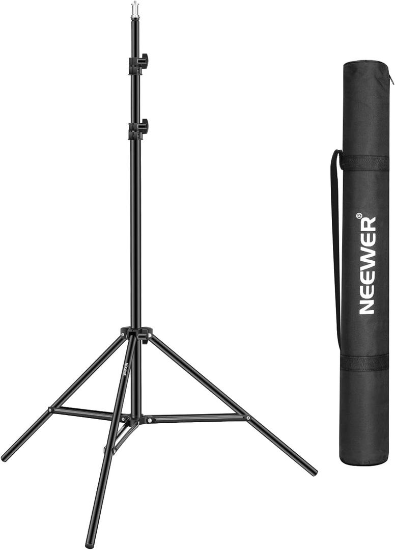 Neewer Collapsible Metal Photography Light Stand with Inner Spring Cushion, 1/4" Screw, and Carrying Bag for Lights, Reflectors, Softboxes, Backgrounds  6.2ft/1.9m, Black
