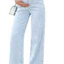 BLENCOT Maternity Jeans for Women High Waist Straight Leg Pregnancy Denim Pants with Pockets (Blue, L)