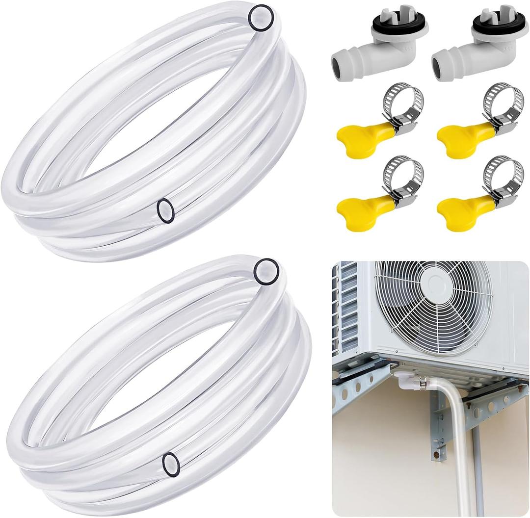 UNIFAMLIY 2 Pack Portable Air Conditioner Drain Hose 10Ft, Universal AC Drain Hose Kit, Kink-Free Drain Hose for Air Conditioner with 3/5 Inch Connector and Clamp Window AC Mini-Split Unit Parts