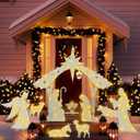 Soaoo Outdoor White Nativity Scene with 2 String Lights Silhouette Yard Sign Display Water Resistant PVC Large Holy Family Yard Nativity Scene Christmas Decor for Xmas Front Lawn