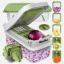 Mueller Pro-Series 10-in-1, 8 Blade Vegetable Chopper, Cutter, Dicer, Onion Mincer, Egg and Potato Slicer, Multi-Functional Kitchen Gadget for Vegetables and Salad Prep, Grey & Green