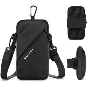 Phone Holder Arm Bands, Small Crossbody Shoulder Holsters Bag with Arm Band, Fits iPhone and All Cell Phones, Use for Running, Walking, Hiking & Biking (Plus Size, Black)